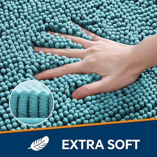 Chenille Bathroom Rug 24"x36" Aqua, Non-Slip Plush Bath Mat - Image 3