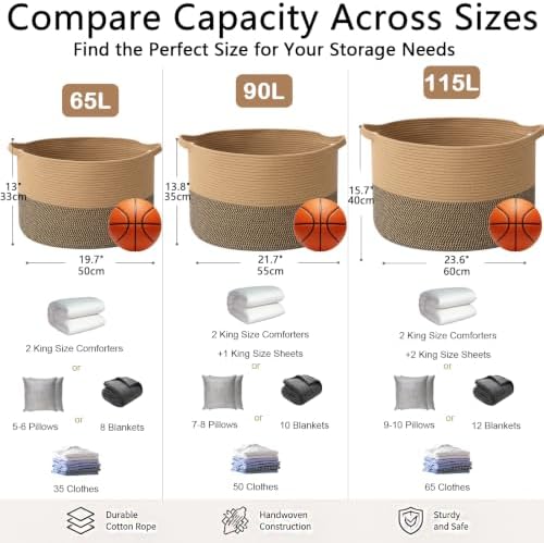 90L Extra Large Blanket Basket, Woven Rope Laundry Basket-Jute&Black - Image 2