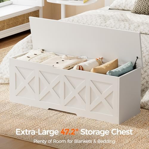 Homleke 47.2" Extra-Large Wooden Storage Chest, Farmhouse Storage Bench - Image 3