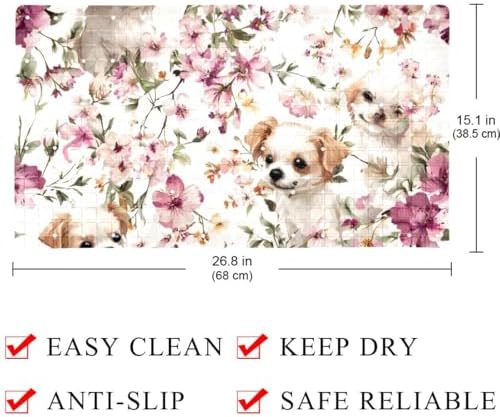 Shower Mat Non Slip 26.8 x 15.1 Inches, Dog Flower Bathtub Mat Shower Stall Mats - Image 4