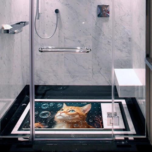 Bathtub Mat Non Slip 26.8x15.1In, Underwater Cat Fish Bath Mat - Image 6