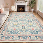 Joydeco Pink Area Rugs 9x12 for Living Room, Washable Cute Boho Floral Kids - Image 4