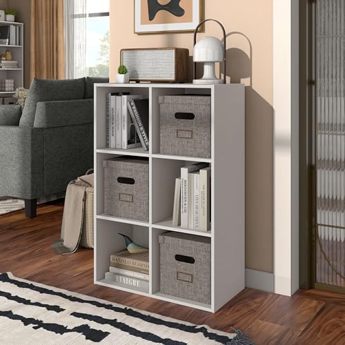 Homes: Inside + Out Apexa 6-Cube Storage Organizer Shelves, Stackable Wood - Image 6