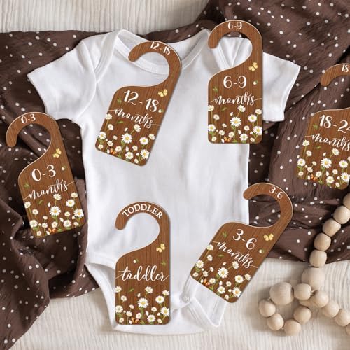 Whaline 8Pcs Daisy Baby Closet Size Dividers Hanging Wooden Baby Closet - Image 7