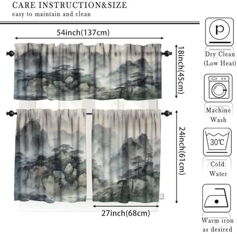 Forest Valance Curtain for Kitchen, Watercolor Japan China Style Nature - Image 5