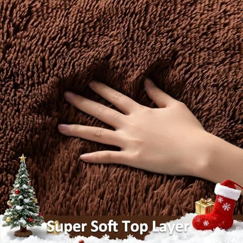 Ophanie Round Rug 4Ft Brown Circle Area Rug, Fluffy Fuzzy Small Bedroom Carpet - Image 2