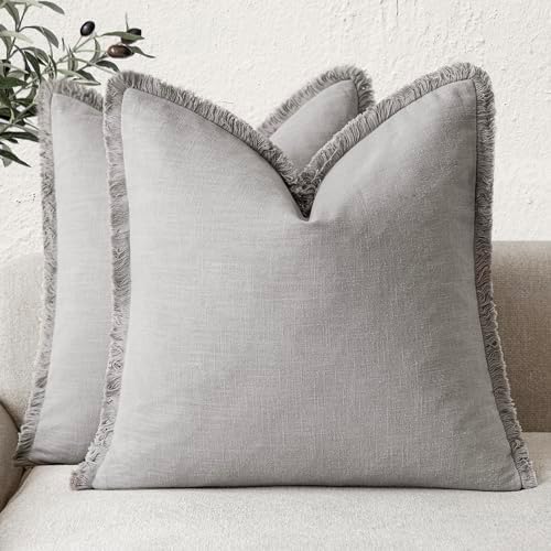 Foindtower Decorative Linen Fringe Throw Pillow Covers 26×26 Light Gray by Foindtower