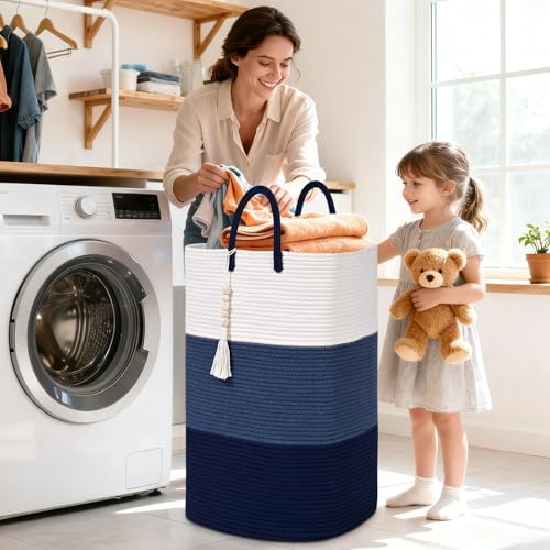 Woven Laundry Basket for Clothes, 65 L Large Rectangle Laundry Hampers - Image 2