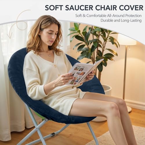Velvet Stretch Saucer Chair Cover, Round Moon Chair Cover - Image 3