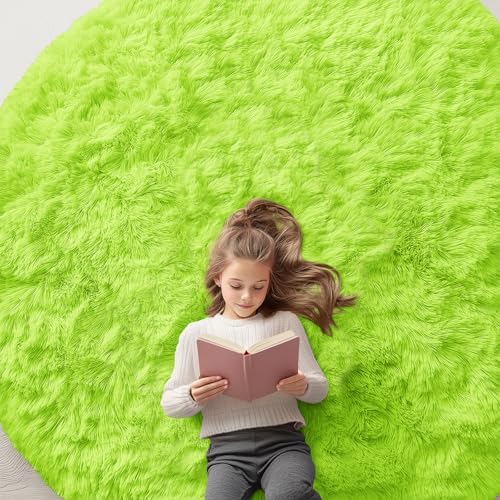 OLANLY Lime Green Round Rugs for Bedroom by OLANLY