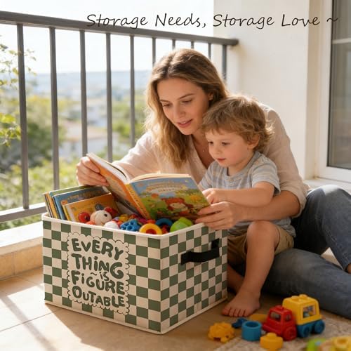 Green and White Checkered Inspirational Storage Bins Box - Image 3