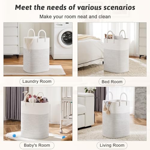Laundry Basket, Woven Cotton Rope Laundry Hamper, Versatile Storage - Image 5