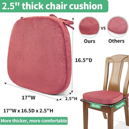 2.5" Thick Chair Cushions for Dining Chair, Corduroy High Density Foam Kitchen - Image 2