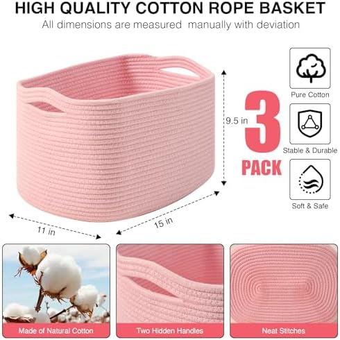ICERZCZ Storage Baskets for Organizing Shelves, Woven Cotton Rope Baskets for - Image 3