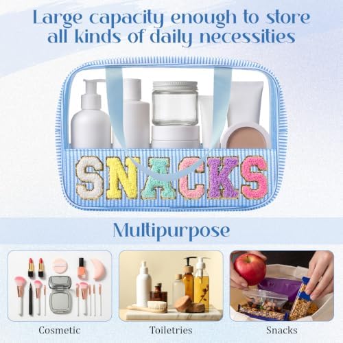 Sanwuta 3 Pcs Seersucker Snacks Bag Chenille Letter Clear Makeup Bag - Image 3