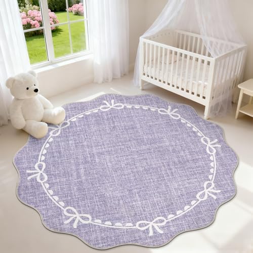 GarveeHome 4ft Round Rugs Washable Scalloped Bow Rug - Image 3