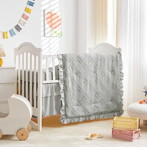 Tufted Ruffle Crib Bedding Set 3 Pieces Baby Girls Boys Boho Quilted Comforter by Uozzi+Bedding