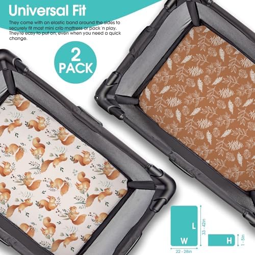 Pack n Play Sheets, BROLEX 2 Pack Mini Crib Sheets, Stretchy Portable Fitted - Image 3