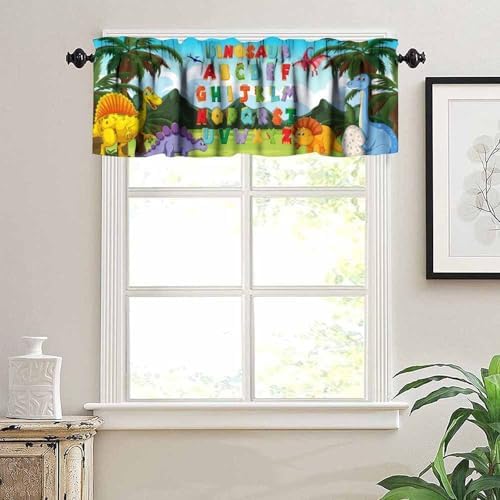 Alphabet ABC Valance Curtain Cartoon Dinosaur Jurassic Forest Plants - Image 4