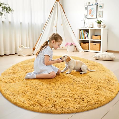 OLANLY Mustard Yellow Round Rugs - Image 2