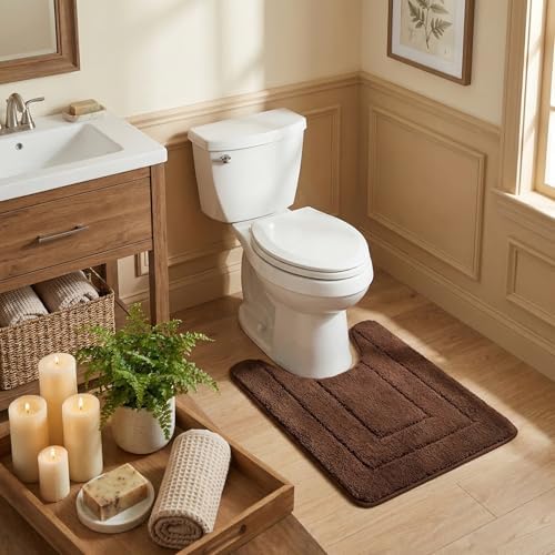 GRANNY SAYS Brown U Shaped Toilet Rug 20" x 24", Non-Slip Bath Mat - Image 3