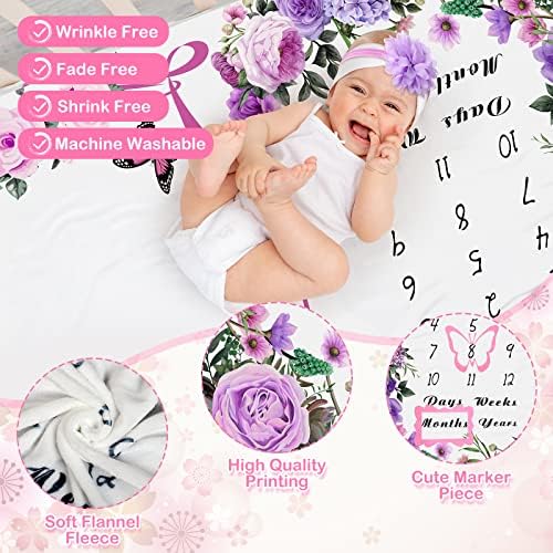 Chumia 6 Pcs Baby Monthly Milestone Blanket, Girl 60"x40" - Image 3