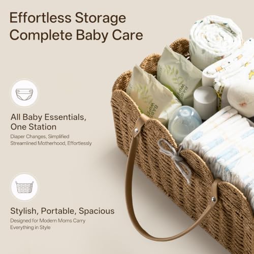 HBlife Large Baby Diaper Caddy, Paper Rope Scalloped Storage Baskets Nursery Bin - Image 4