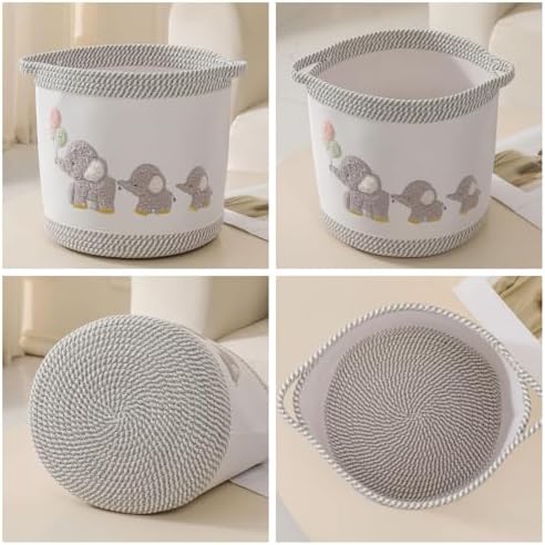 3-Piece Woven Baby Toy Blanket Storage Baskets Laundry Hampers, Elephant Design - Image 6