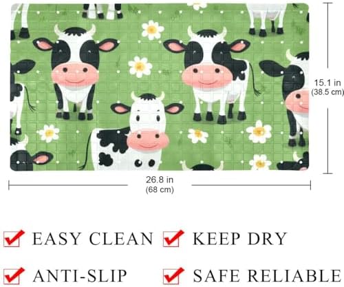 Shower Mat Non Slip 26.8 x 15.1 Inches, Cow Daisies Bathtub Mat Shower Stall - Image 4