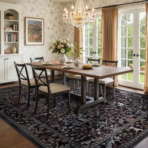 Midnight Blue Tree of Life Area Rugs 9x12 Living Room, Washable Non Slip Low - Image 3