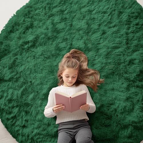 OLANLY Dark Green Round Rugs for Bedroom by OLANLY