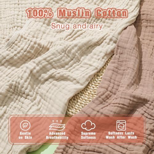 Muslin Hooded Baby Towels, 2 Pack, Light Bean Paste, 32x32 Inch - Image 2