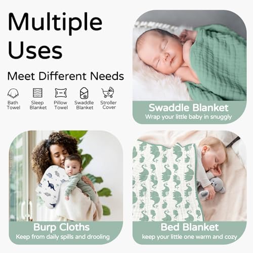 Yoofoss Hooded Baby Bath Towels 2 Pack 100% Muslin Organic Cotton - Image 4