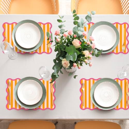 JarThenaAMCS 120 Pcs Summer Stripe Scalloped Paper Placemats Sunset Soiree - Image 7