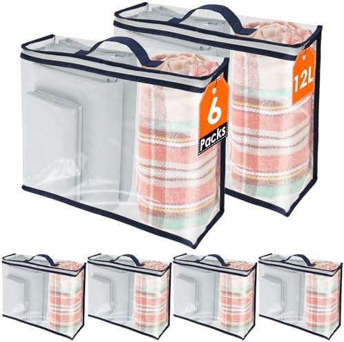 6 Pack Clear Storage Bags with Zipper, 12L Plastic Blanket Storage Bags by TKSDWBLTY