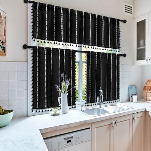 MitoVilla Boho Kitchen Curtains 36 Inch Length, 2 Panels Farmhouse Short Cafe - Image 2