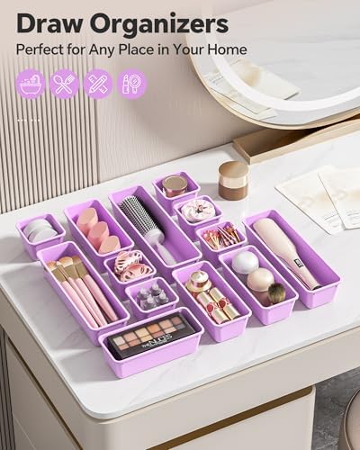 Canfanni 13 Pack Plastic Drawer Organizers Set, 3 Sizes Desk Drawer Organizer - Image 6