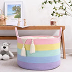 67L Large Rainbow Blanket Basket, Cotton Rope Baby Laundry Hamper - Image 5