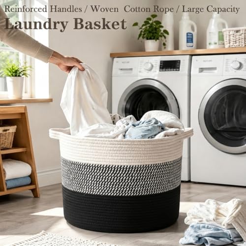 115L Extra Large Blanket Basket, Woven Laundry Basket-Mixed Black - Image 5