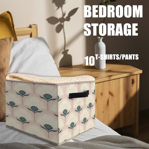 Retro Pink Floral Storage Bins Basket, Mid Century Modern Art Nouveau - Image 4