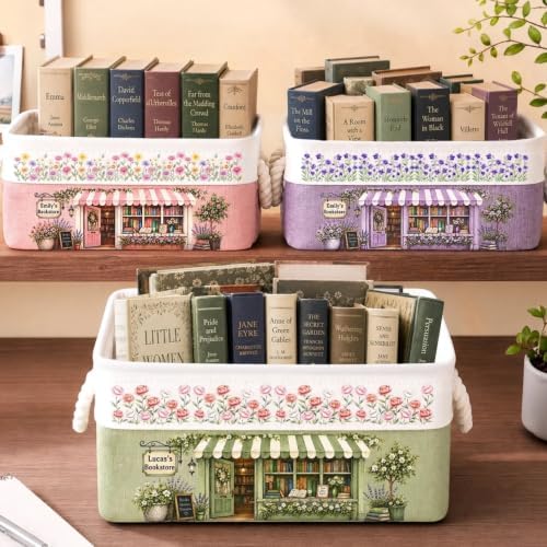 Custom Book Storage Basket, Personalized Little Corner Bookshop Organizer - Image 5
