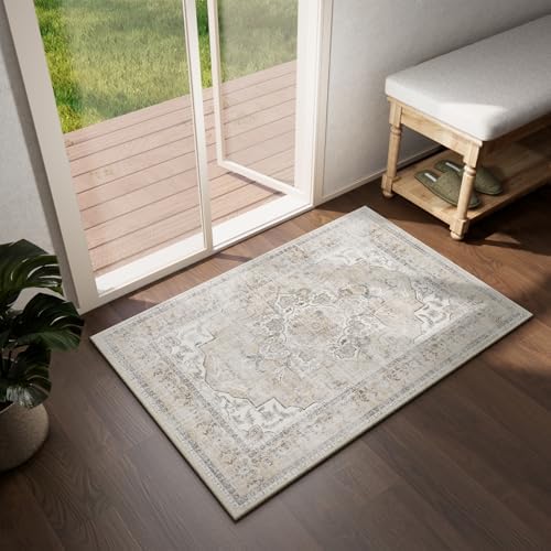 2x3 Washable Area Rug for Entryway: Small Boho Rug Door Mat Indoor Entrance - Image 3