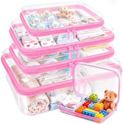5 Pack Large Clear Hard Shell Zipper Case, Diaper Bag Organizer Pouches by CheeryLand