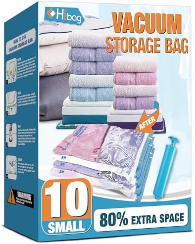 Vacuum Storage Bags, 10 Small Space Saver Vacuum Seal Bags, Space Bags by HIBAG