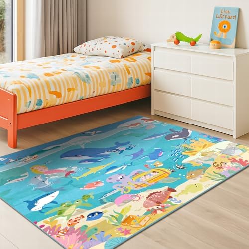 4x6 Ocean Rug for Kids Playroom – Sea Life Learning Carpet - Image 3