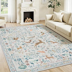 6x9 Area Rugs Boho Floral Washable Living Room Rug Neutral Carpet Nursery - Image 2