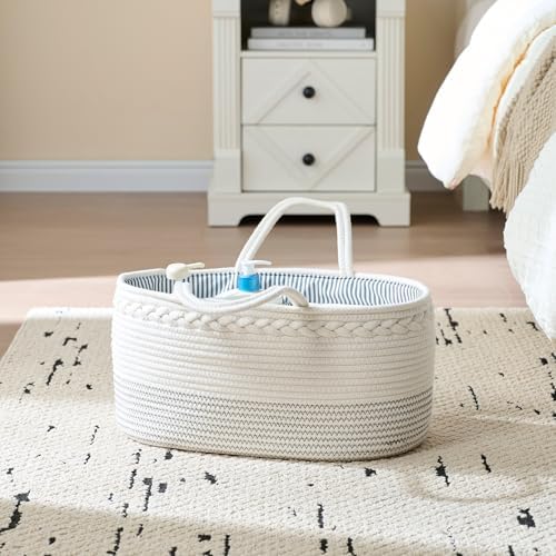 luxury little Diaper Caddy Organizer, Large Cotton Rope Nursery Baby Basket - Image 6