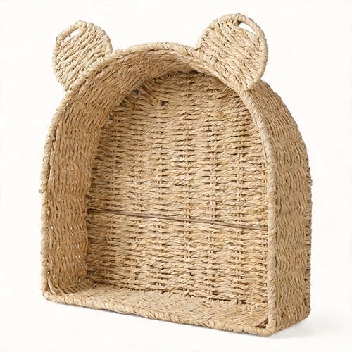 Arched Teddy Bear Nursery Wall Shelf, Paper Rope Basket by Rattanzenith