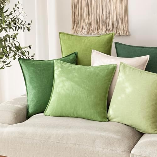 Foindtower Linen Solid Decorative Throw Pillow Covers 22x22 Inch Lime Green - Image 5