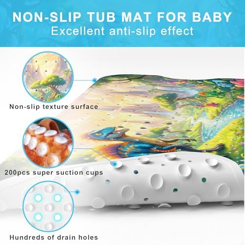 Bath Mat for Tub Non Slip Kids Bathtub Mat 40x16 Baby Bath Mat, Velociraptor - Image 3